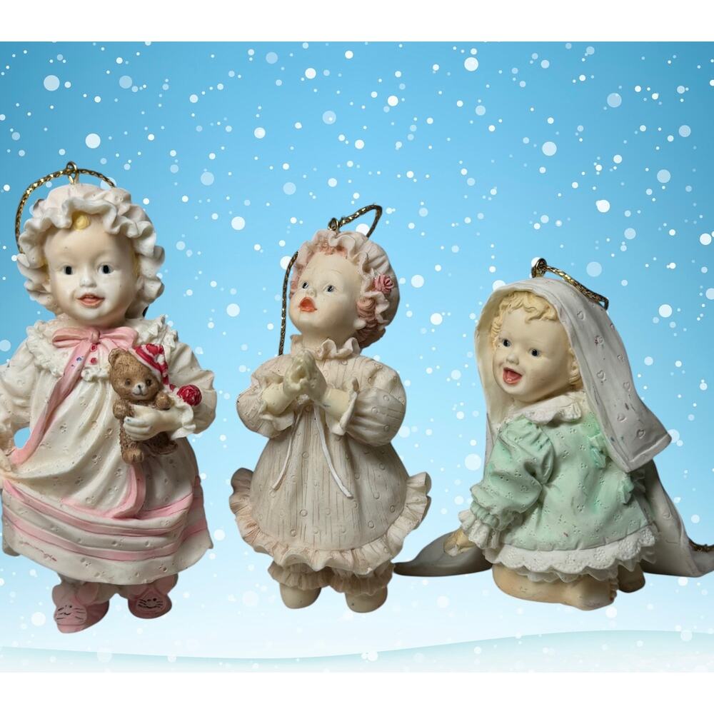 Yolanda Bello Ashton Drake 1993 Pajama Baby Ornaments Porcelain Set 3